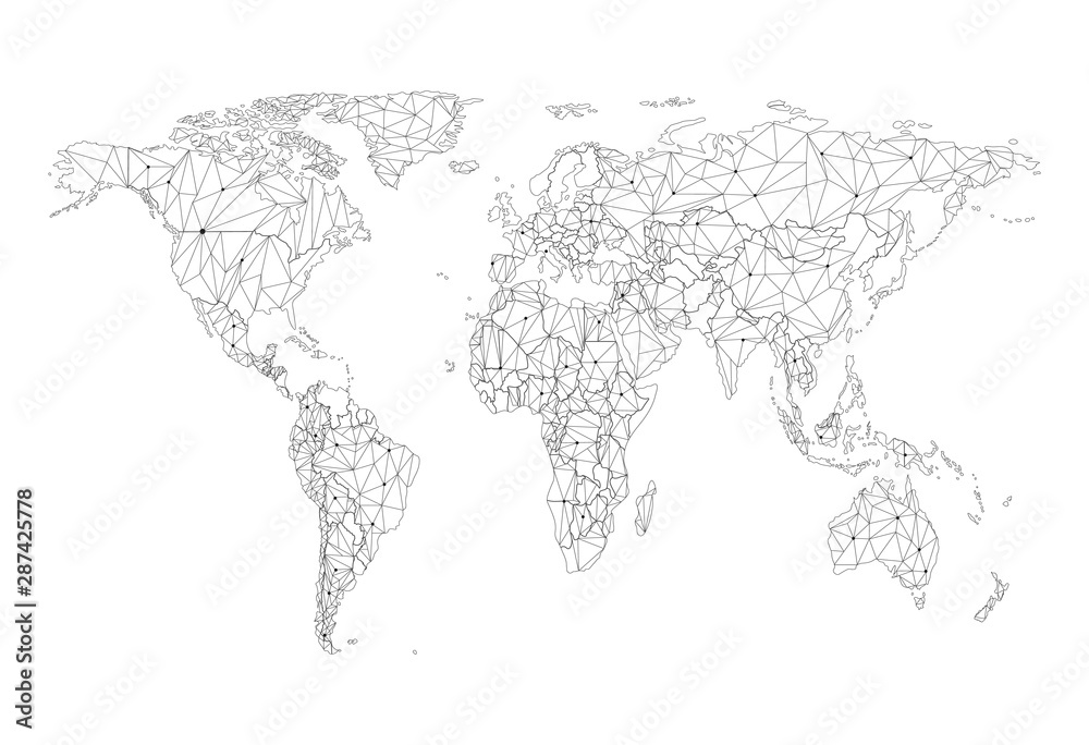 Poster world network map. vector low-poly image of a global map in the form of cities of the world or popul