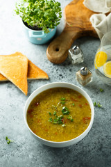 Homemade lentil soup with parsley