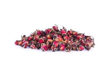 Red rose tea isolated on white background