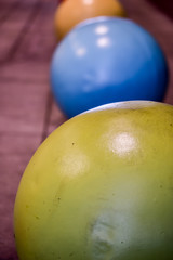 street art colored balls along the sidewalk