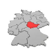 3d Illustation - Deutschlandkarte in grau mit Fokus auf Thüringen in rot - 16 Bundesländer