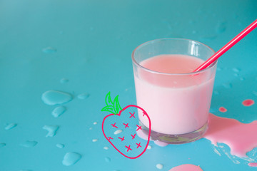 Pink smoothies on blue background