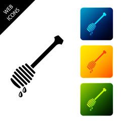 Honey dipper stick with dripping honey icon isolated. Honey ladle. Set icons colorful square buttons. Vector Illustration