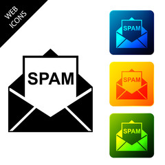 Envelope with spam icon isolated. Concept of virus, piracy, hacking and security. Set icons colorful square buttons. Vector Illustration