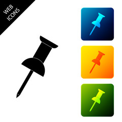 Push pin icon isolated. Thumbtacks sign. Set icons colorful square buttons. Vector Illustration