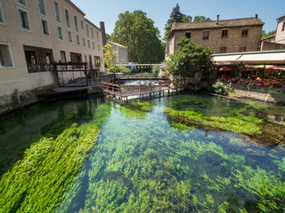 France, july 2019: Fontaine-de-Vaucluse, a small typical town in Provence. Beautiful village, with...