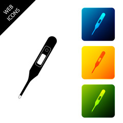 Medical digital thermometer for medical examination icon isolated. Set icons colorful square buttons. Vector Illustration