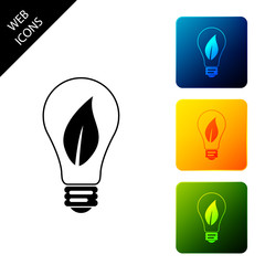 Light bulb with leaf icon isolated. Eco energy concept. Set icons colorful square buttons. Vector Illustration