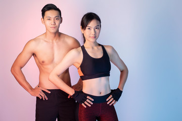 Portrait of fitness people is happy in studio