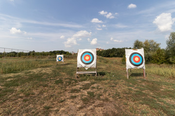 Archery targets on an outdoor sports ground