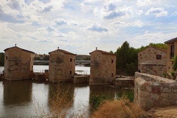 Zamora,Spain,9,2013;medieval mills located on the Duero riverbed