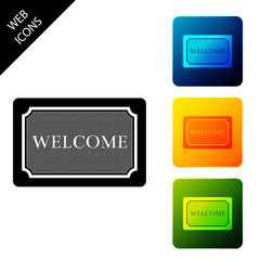 Doormat with the text Welcome icon isolated. Welcome mat sign. Set icons colorful square buttons. Vector Illustration