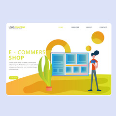 Set of Online shop Landing pages template for online shop, marketing, sales and sosial media. Modern flat design concept. Web page design for website and mobile website. Flat vector illustration.