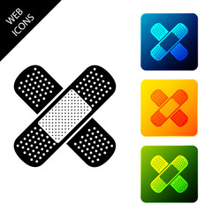 Set Bandage plaster icon isolated. Medical plaster, adhesive bandage, flexible fabric bandage. Set icons colorful square buttons. Vector Illustration