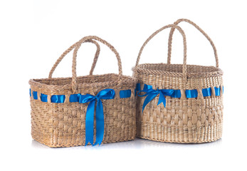 Handmade basket from water hyacinth isolated on white background