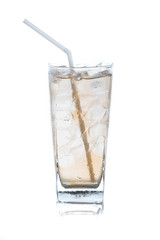 iced tea in long glass on white background