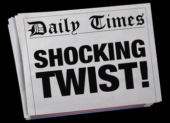 Shocking Twist Surprising Newspaper Headline Spinning 3d Illustration