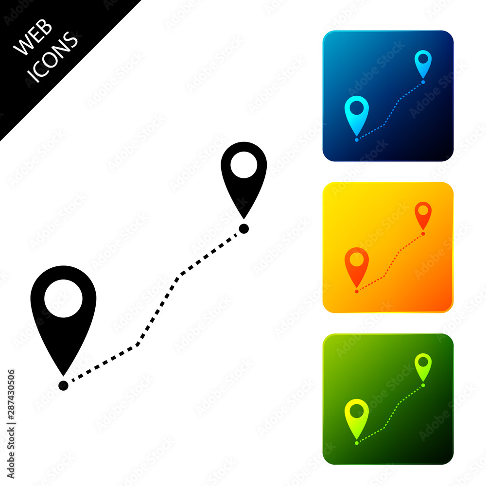 Poster route location icon isolated. map pointer sign. concept of path or road. gps navigator. set icons co