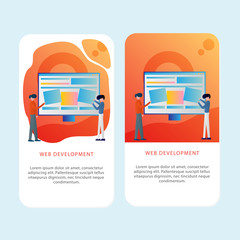 Set of Development Mobile pages template for development, mobile, shop and marketing. Modern flat design concept. Web page design for website and mobile website. Flat vector illustration. Easy edit.