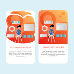 Set of Development Mobile pages template for development, mobile, shop and marketing. Modern flat design concept. Web page design for website and mobile website. Flat vector illustration. Easy edit.