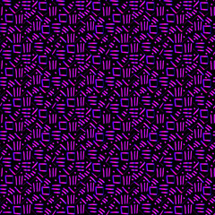 Seamless pattern with neon ink pen drawings. Doodle sketch. Gradient outlines on black background. Trendy texture for digital paper, fabric, decorative backdrops, wrapping. Vector illustration. EPS10