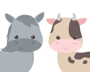 Obraz na płótnie Canvas Isolated donkey and cow cartoon vector design