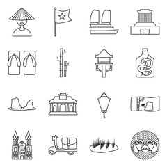 Vector design of vietnam and traditional icon. Collection of vietnam and culture vector icon for stock.