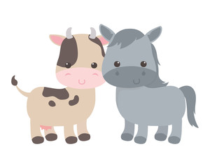 Isolated donkey and cow cartoon vector design