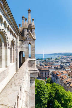 View from St. Peter's cathedral to the old town of Geneva, Switzerland