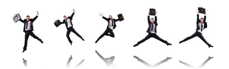 Jumping businessman isolated on the white