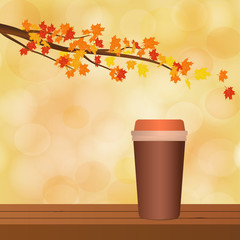 Cup of coffee on autumn background - vector illustration