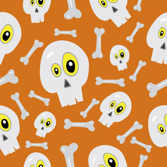 Halloween skull and crossbones on orange background pattern vector illustration for design and decoration