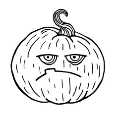 Moody sketch pumpkin, halloween black outline isolated, illustration for design and decoration vector