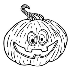 Halloween pumpkin sketch, black outline isolated on white background, vector illustration for design and decoration