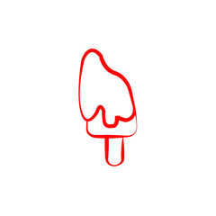 Ice cream icon. Vector illustration of melted ice cream. Hand drawn ice cream cone. Red graphic drawing isolated on white.