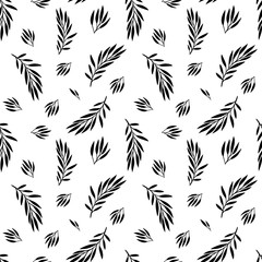 Pattern with abstract leaves and brunches. Coloring page with floral pattern. Coloring book for adults and children. Black and white