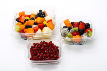 Sliced fruit mix in the box