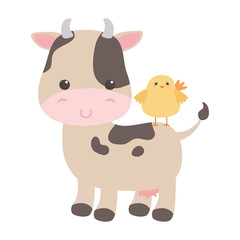 Fototapeta na wymiar cow and chicken cartoon vector design
