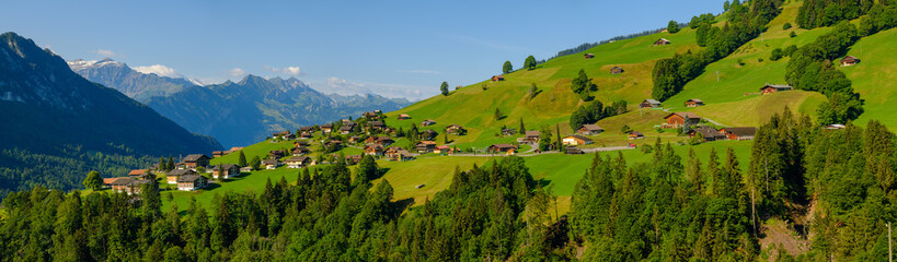 Summer time mountain panoramic landscape in Switzerland