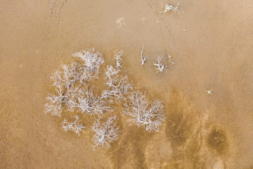 Aerial view of dried up lagoon in the Caribbean