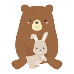 Naklejka premium Bear and rabbit cartoon vector design