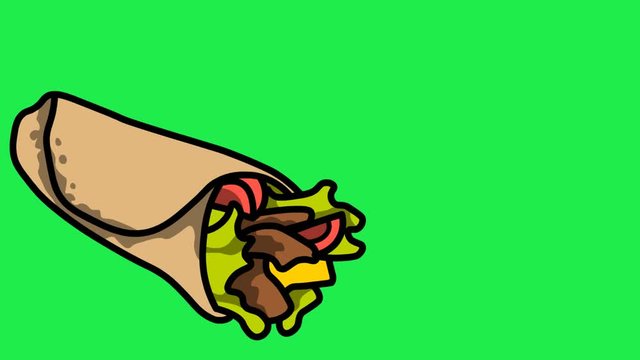  TACO, ANIMATED MEXICAN FOOD. GREEN BACKGROUND.