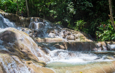 Limestone rocks with flowing river water