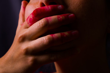 Scared woman shut her mouth