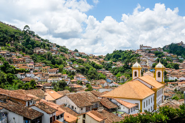 Fototapeta na wymiar View over the rooftops of the colonial town of Ouro Preto in Brazil