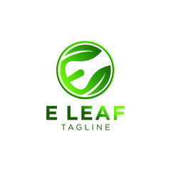 Letter E Green Leaf Logo Design Element, Letter E leaf initial logo template
