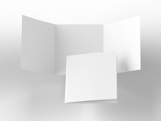 Open folded leaflet in square format. Flying leaflet folded to 3. 3d illustration