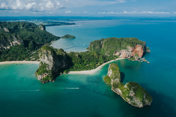 Krabi - Railay beach seen from a drone. One of Thailand's most famous luxurious beach.