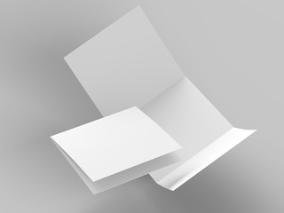 Open folded leaflet in square format. Flying leaflet folded to 3. 3d illustration