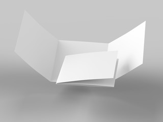 Open folded leaflet in square format. Flying leaflet folded to 3. 3d illustration